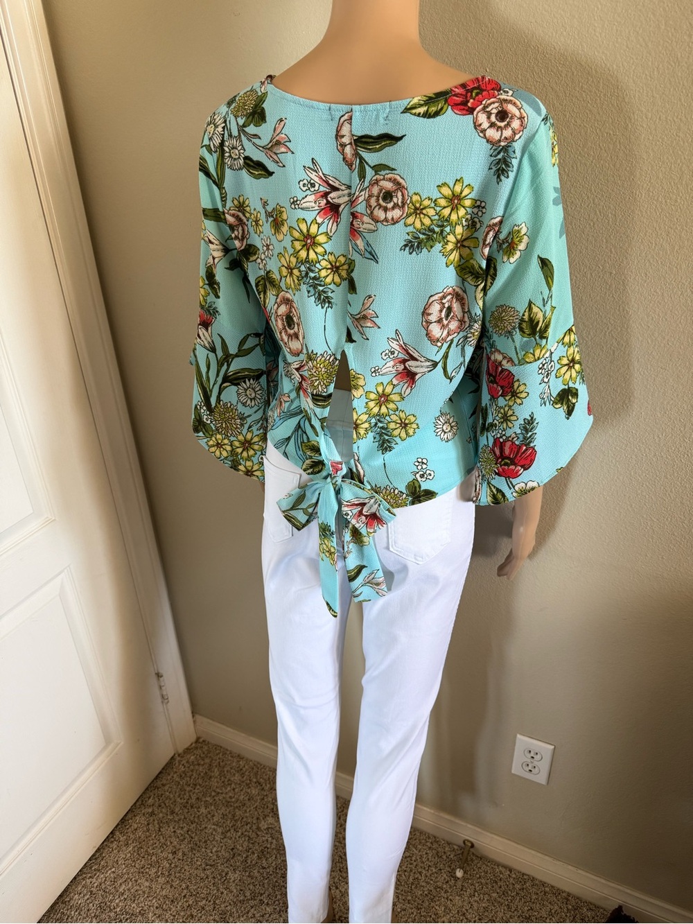 Heart Soul Aqua Floral Tie-Back Blouse